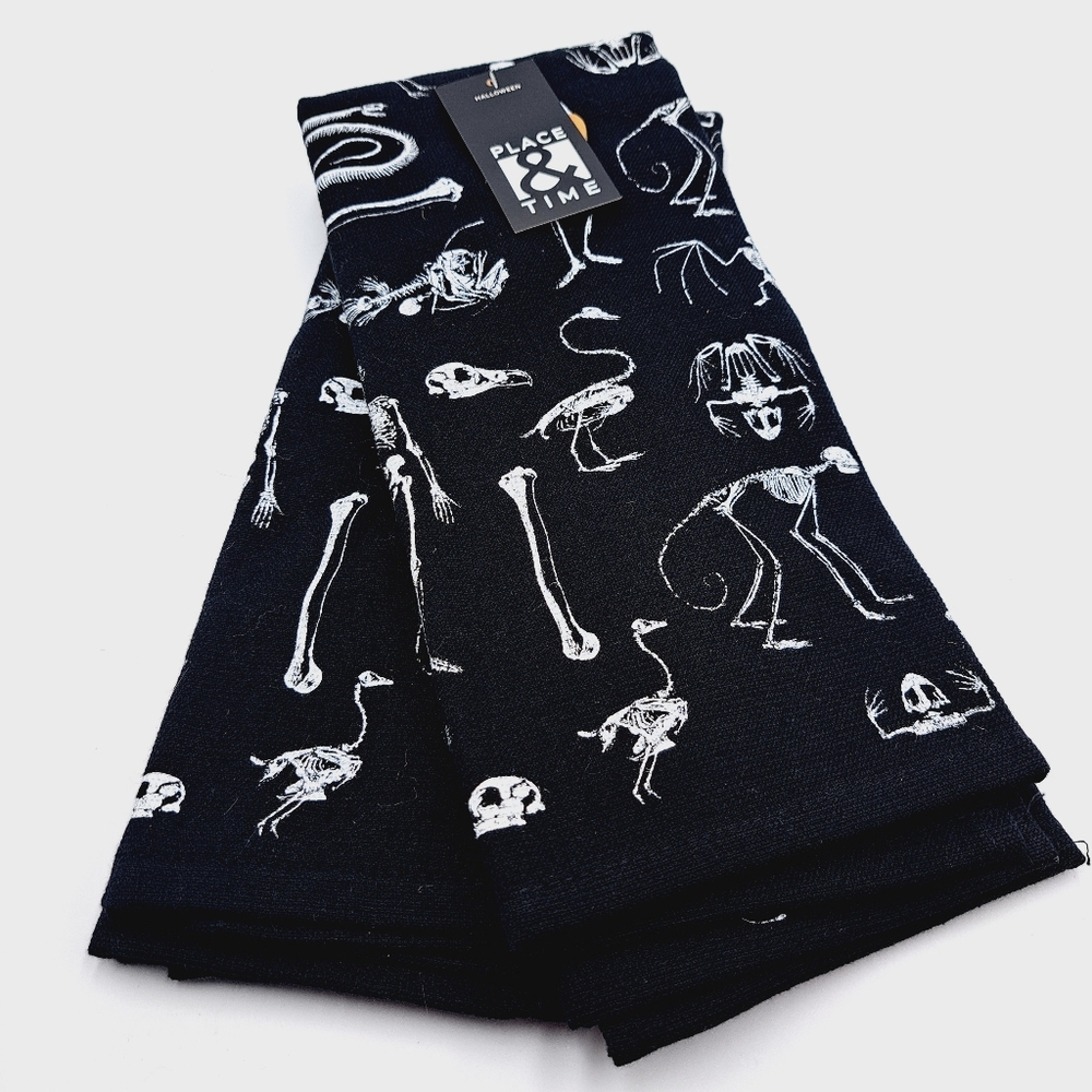 Pair of Halloween Skeleton Apothecary Kitchen Towels